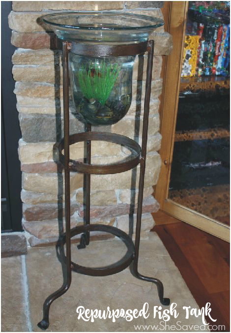 This candle holder made fish tank is one of my very favorite repurposed items, I love it and it was so easy!