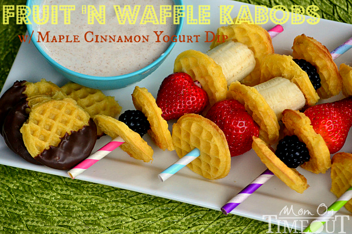 fruit n waffle kabobs with maple cinnamon yogurt dip
