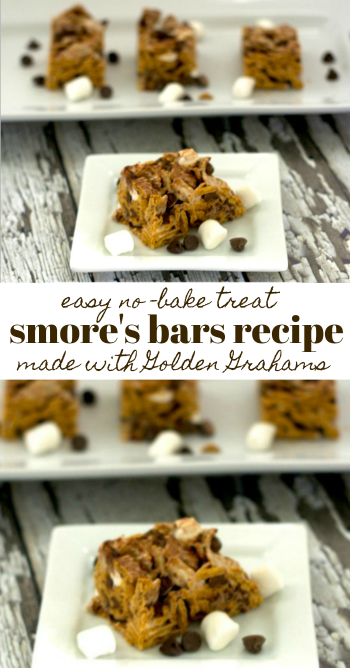 Easy no-bake S'mores bar treat cookie bar made with Golden Grahams!