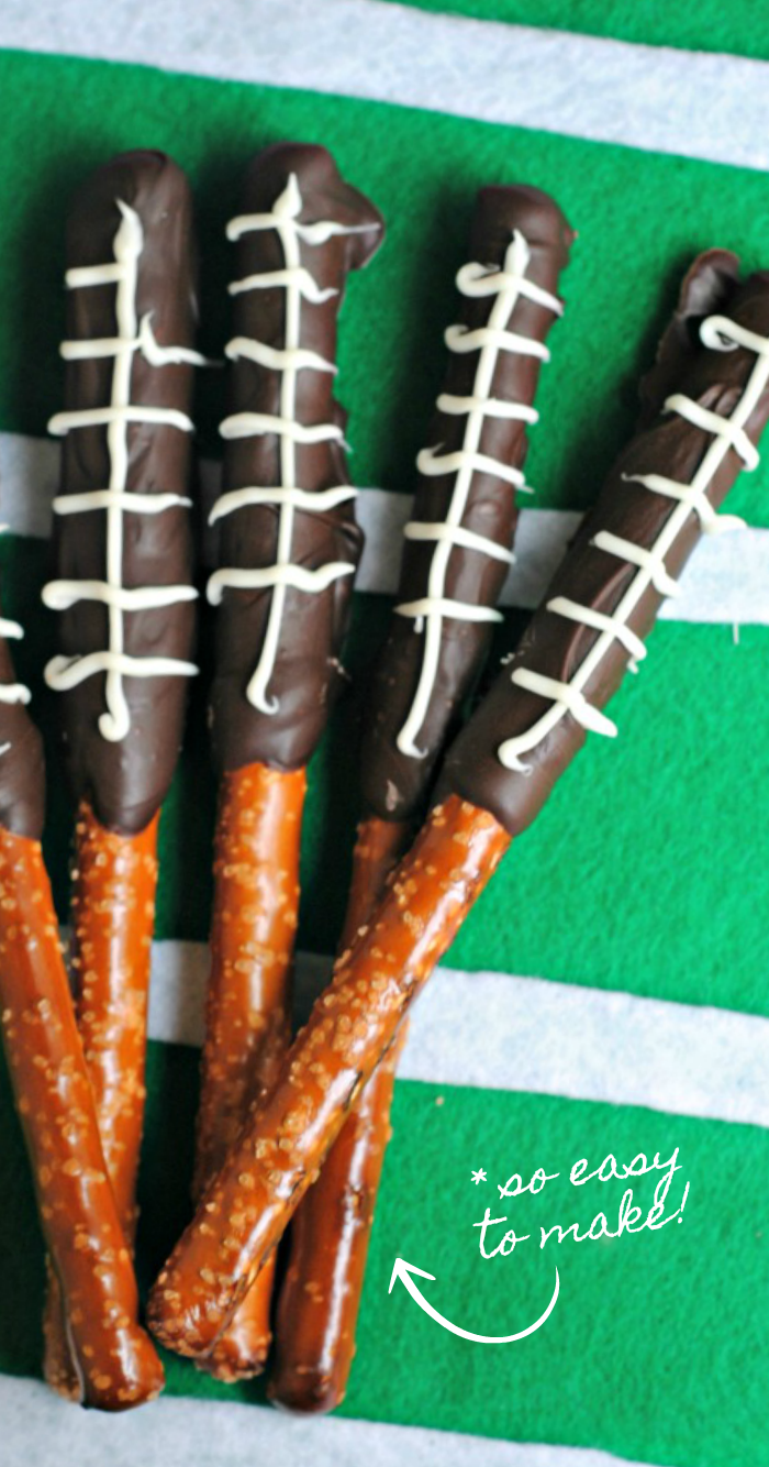 chocolate dipped football pretzel stick
