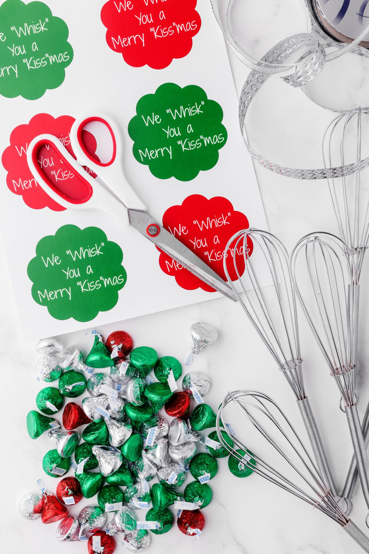Scissors and Hershey's Kisses with Wire Whisks 