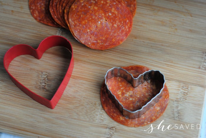 Cutting Pepperoni Hearts with Cookie Cutters