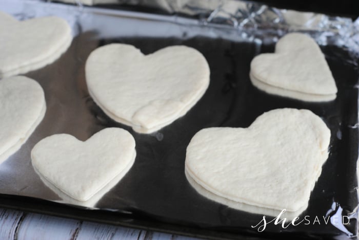 Heart Shaped Pizza Dough on cookie sheet