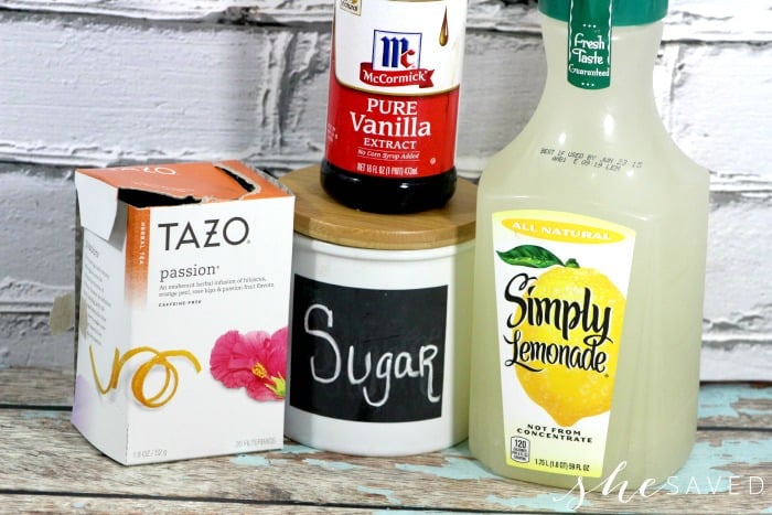 Passion Tea Ingredients including Tazo Tea, Vanilla, Sugar and Simply Lemonade