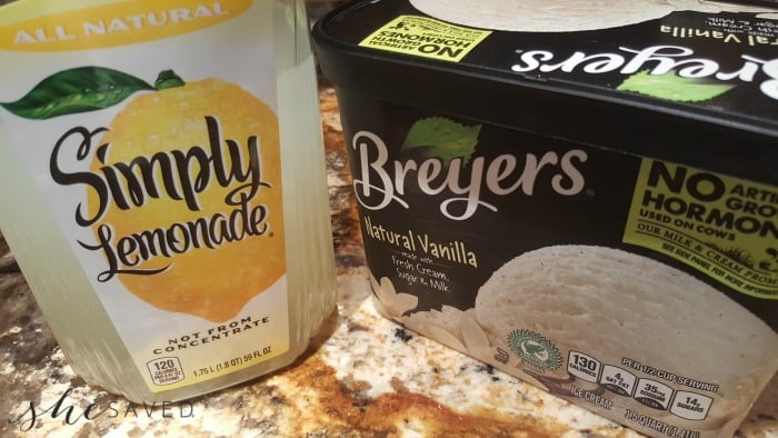 Simply lemonade and Bryers ice cream on the counter 