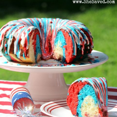 It's a Patriotic Bundt Cake!! This red, white and blue cake will be perfect for your 4th of July festivities!