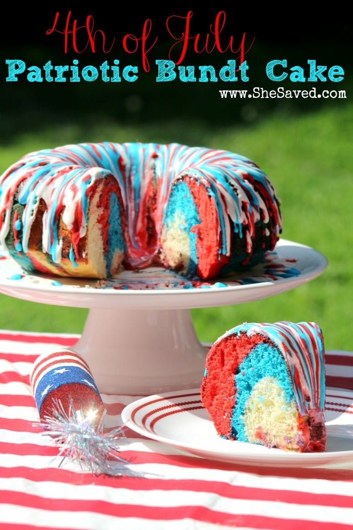 It's a Patriotic Bundt Cake!! This red, white and blue cake will be perfect for your 4th of July festivities! 