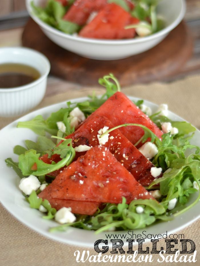 This Grilled Watermelon Salad is wonderful for summer lunches or dinner sides. Make sure to pin it for your next grilling event!