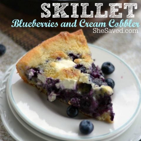 This skillet blueberries and cream cobbler makes for a wonderful and easy dessert, especially when topped with ice cream!