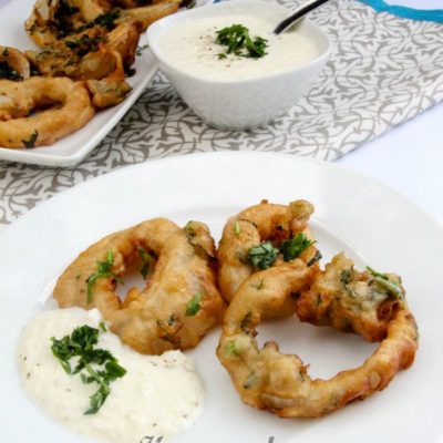 Homemade Onion Rings With Kale & Cucumber Dip