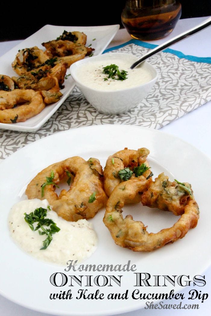 If you love onion rings, then make sure to save this Kale Onion Rings recipe for the next time that you are entertaining! Combined with my cucumber dip recipe, it is out of this world amazing!