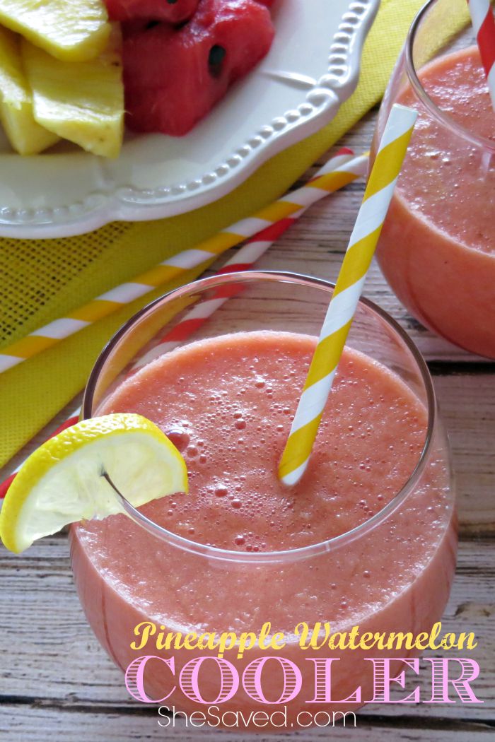 Make sure to pin this Pineapple Watermelon Cooler recipe for the next time that you need an easy and delicious refreshing drink!