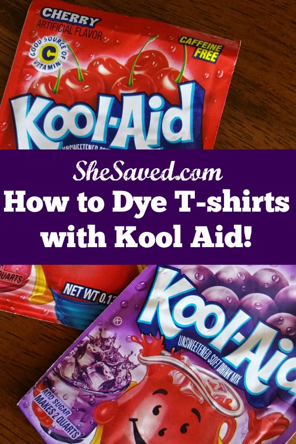 Use my How to Dye T-shirts with Kool Aid instructions to make cute (and cheap!) colored shirts in minutes!