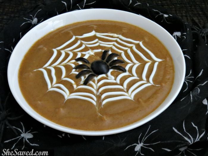 Spook and so much fun! This spiderweb soup will be the hit of your halloween bash!