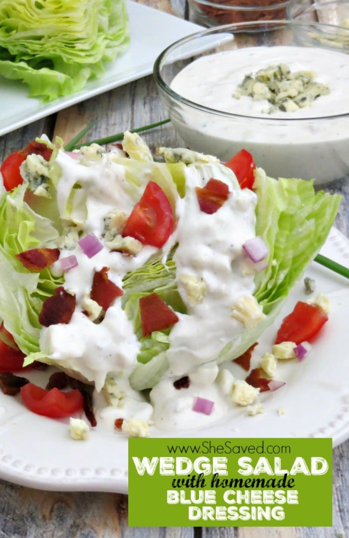 This Wedge Salad Recipe with homemade Blue Cheese Dressing goes perfect with just about any meal!