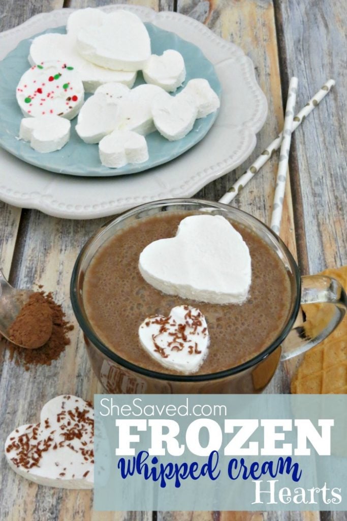 These fun Frozen Whipped Cream Hearts are easy to make and SO fun to enjoy as a holiday hot chocolate topper!