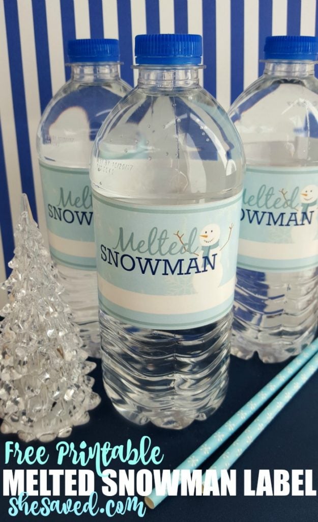 Here's a fun and wintery way to celebrate the snow (or lack of?) Print these fun and FREE melted snowman labels to decorate water bottles for snack or lunch time! Great for classroom parties too!