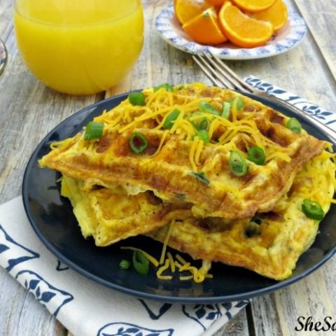 The ultimate Mom Breakfast Hack! Omelet Waffles make a delicious and easy healthy breakfast without the mess!