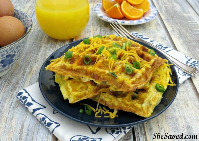 The ultimate Mom Breakfast Hack! Omelet Waffles make a delicious and easy healthy breakfast without the mess! 