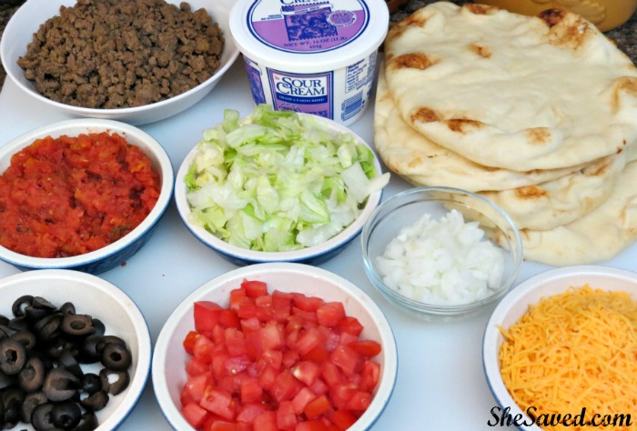 Everything that you will need to make yummy taco pizza flatbread for your family!