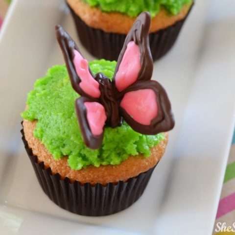 This fun Butterfly Cupcake recipe will be a hit for your Easter gathering or spring birthday party! The chocolate butterflies are so easy to make and even funner to eat!