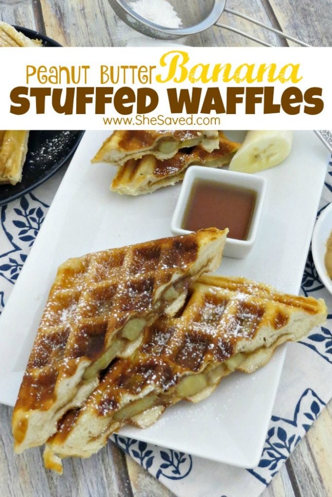 Easy and delicious, these Peanut Butter Banana Stuffed Waffles are a new twist on breakfast and will be a hit with your family! 