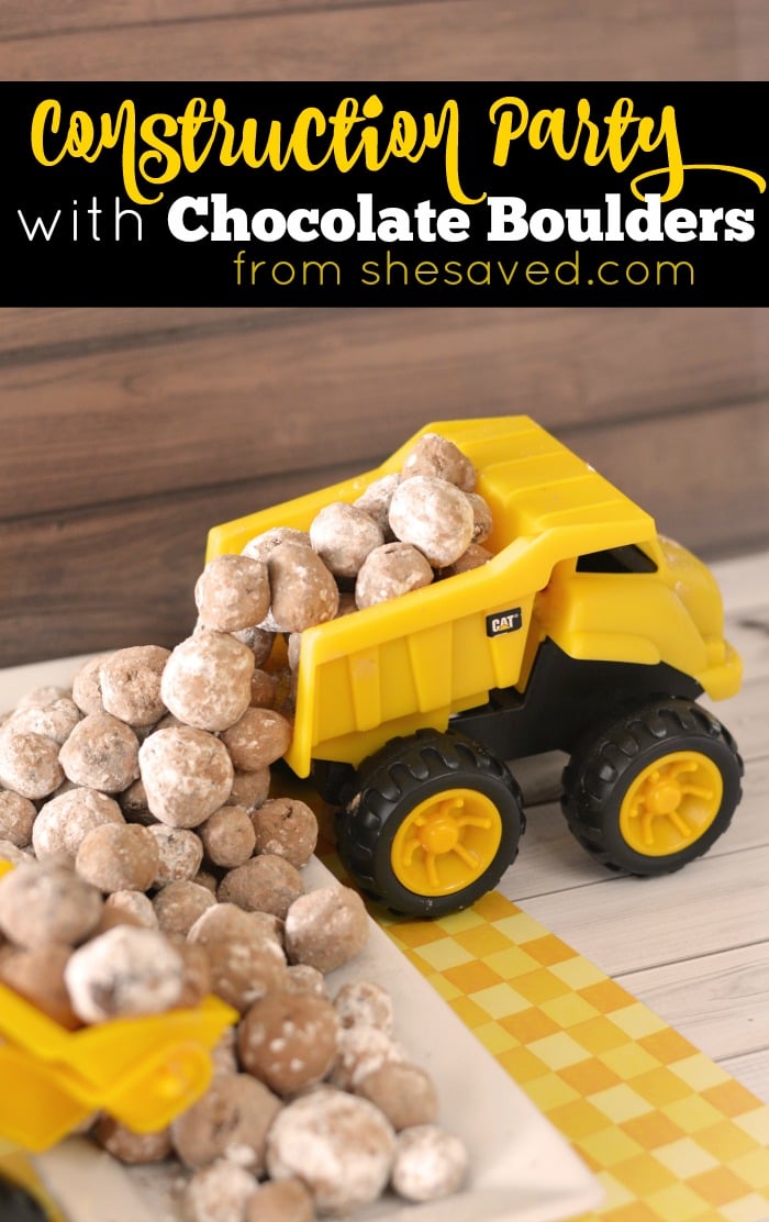Host a fun Dump Truck Construction Party and make these fun Chocolate Boulders for a birthday party that the kiddos will LOVE!
