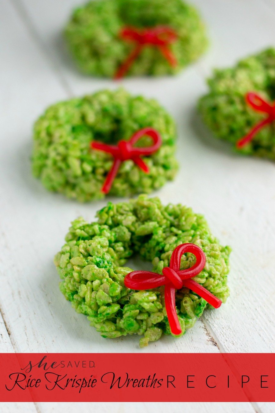 A fun and easy Christmas cookie option, these Rice Krispie Wreaths are quick and easy and so pretty!