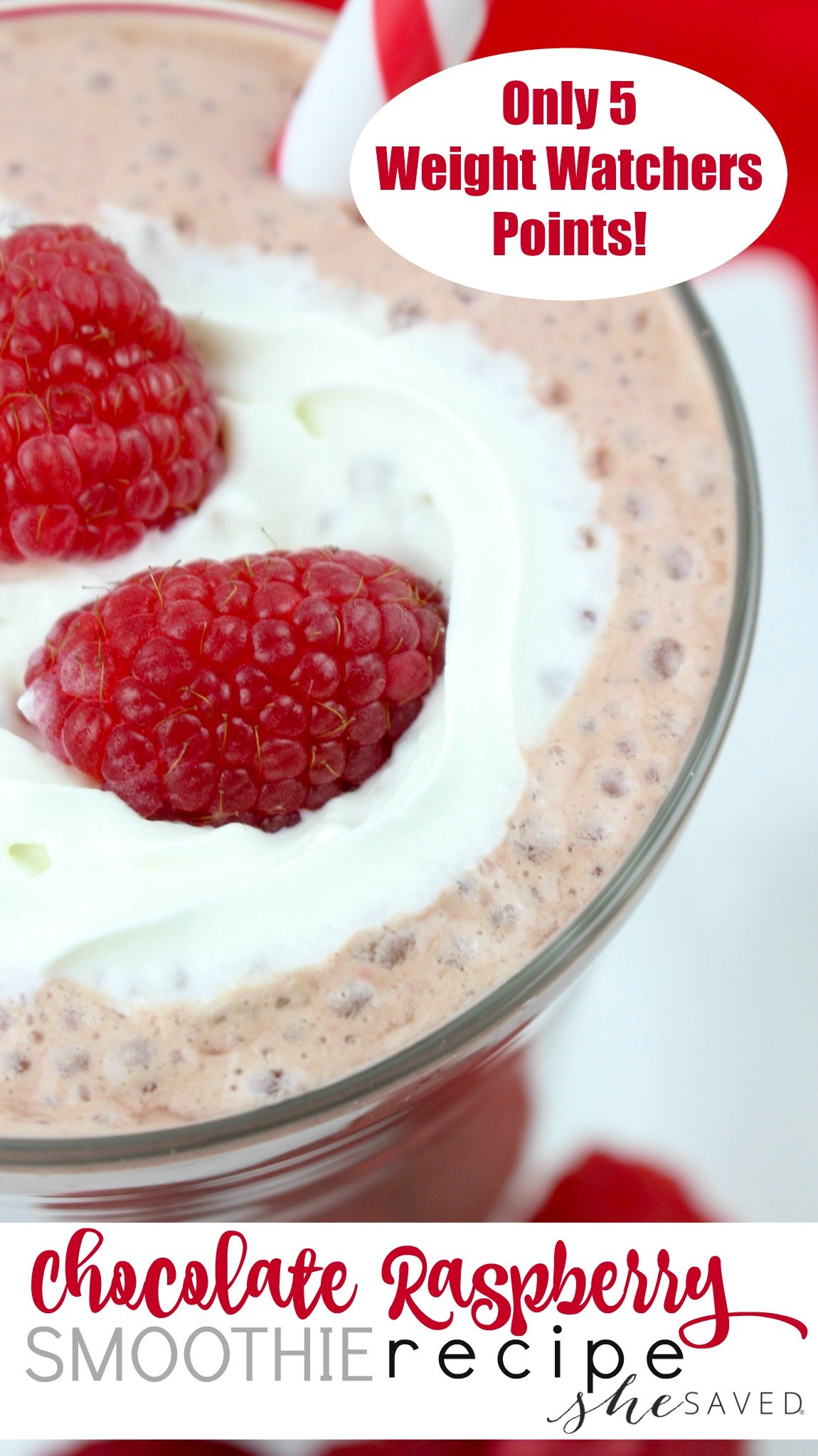 This Chocolate Raspberry Smoothie Recipe is a perfect breakfast option for your busy day and even better, it's only 5 Weight Watchers points!
