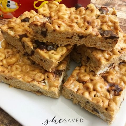 Pile of Cheerio Cookie Bars on a Plate