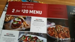 Applebees 2 for $20 and 2 for $25 Menu Items
