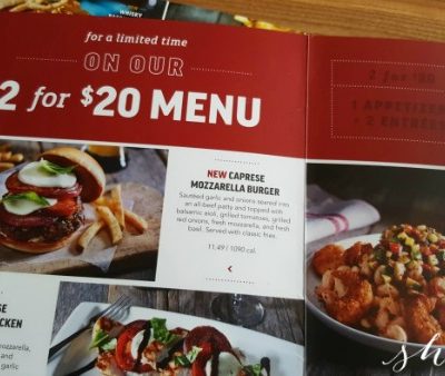 Applebees 2 for $20 and 2 for $25 Menu Items