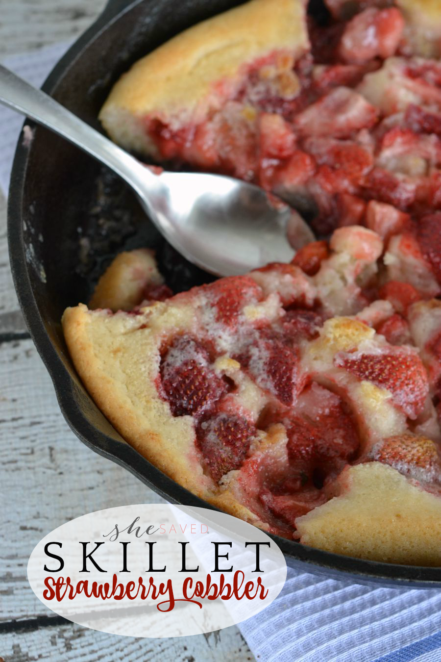 So easy, this Skillet Strawberry Cobbler is the perfect cast iron recipe and makes an amazing dessert! 