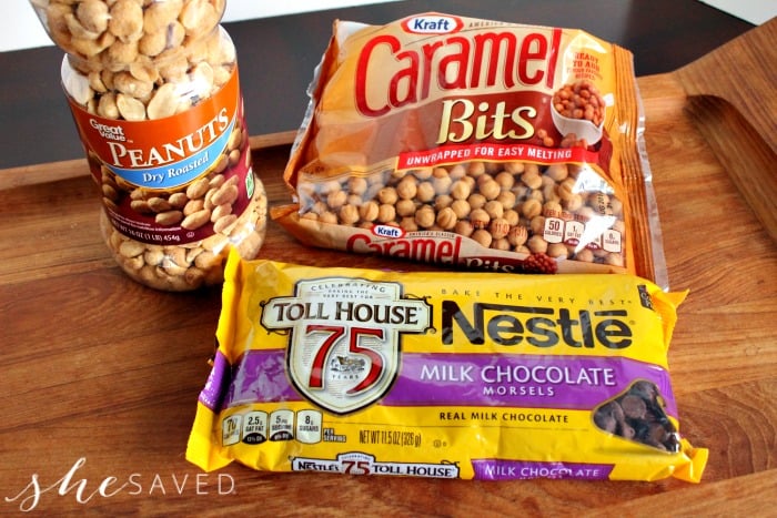 bags of chocolate and nuts for making homemade snickers copycat candy bars