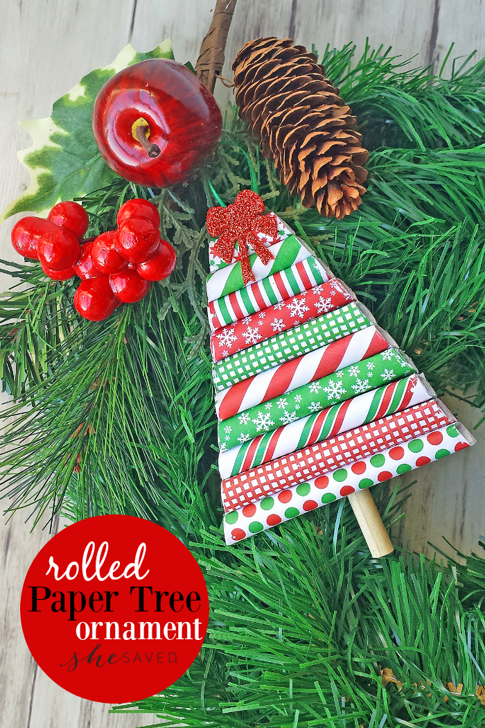 This Rolled Paper Tree Ornament craft is so easy and makes for a darling ornament or package topper!