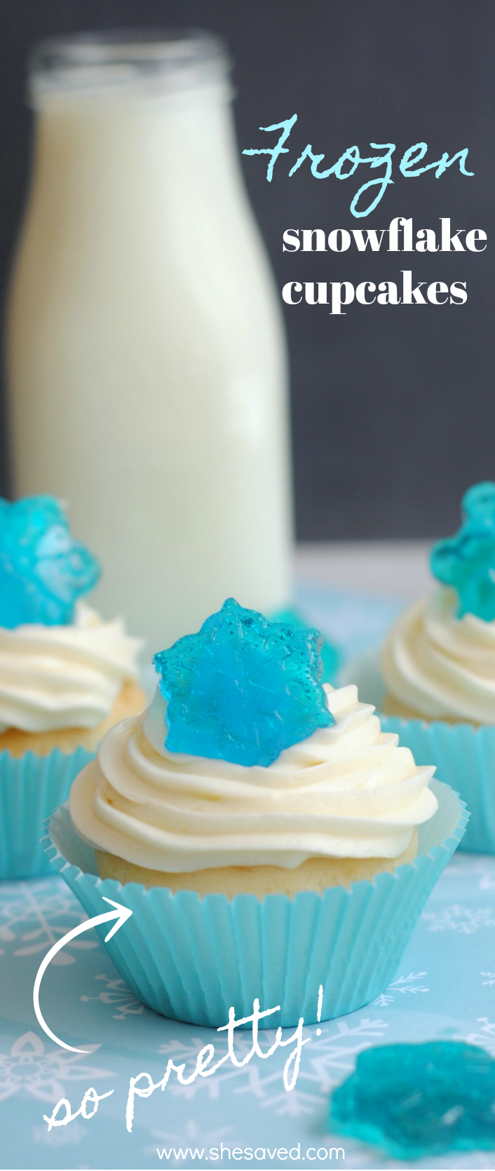 Easy frozen movie cupcakes with blue candy snowflakes recipe
