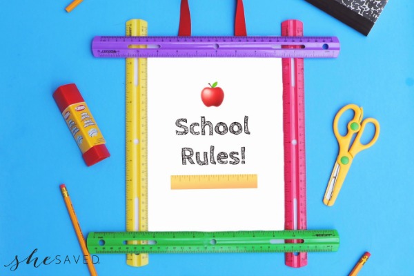 DIY Back to School “SCHOOL RULES” Ruler Frame + FREE School Rules Printable