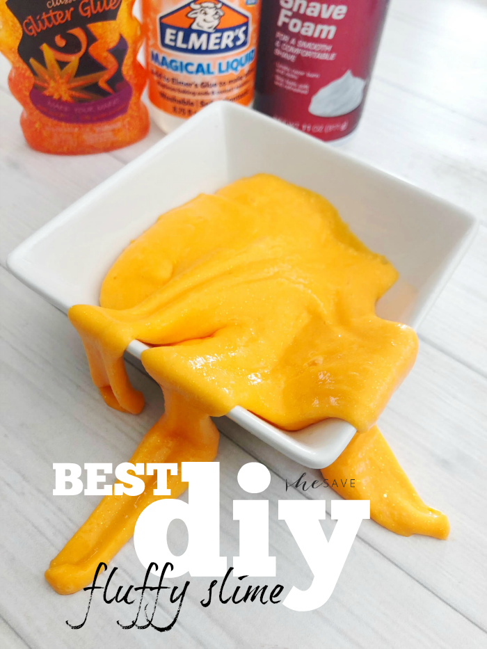 Easy and SO good, this is the BEST Fluffy Slime Recipe and the orange color and glitter makes it great for fall!