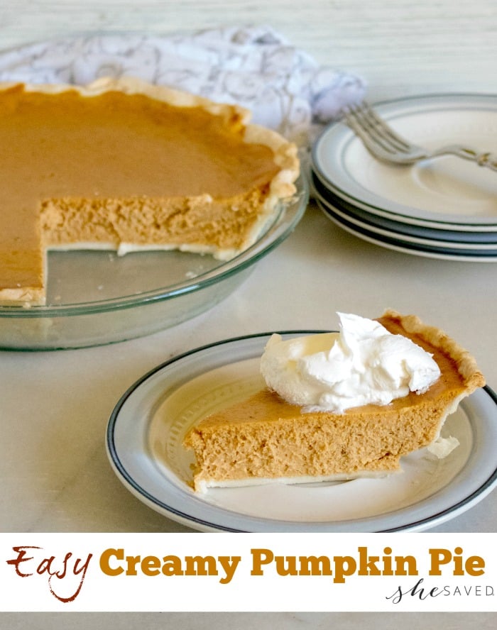 You'll be so thankful for this easy CREAMY pumpkin pie recipe, it's SO good and a super simple dessert!
