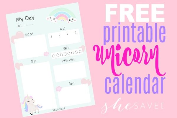 FREE Printable Unicorn Calendar Pages