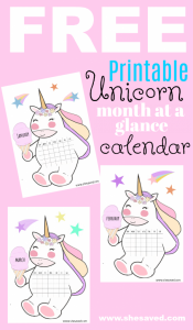 FREE Printable Unicorn Calendar - SheSaved®
