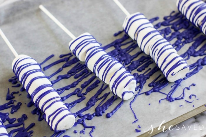 blue drizzle on marshmallows