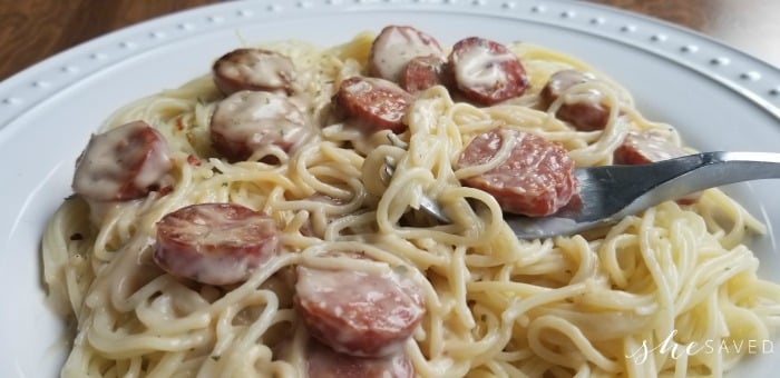 Alfredo Sauce with Angel Hair and Sausage