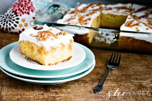 EASY Caramel Poke Cake with Toffee