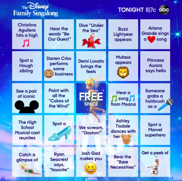 Disney Family Singalong Bingo