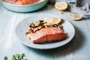 Pan Seared Salmon with Creamy Sauce and Sauteed Vegetables