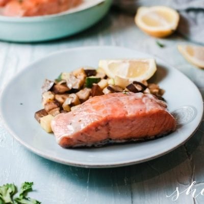 Pan Seared Salmon with Creamy Sauce and Sauteed Vegetables