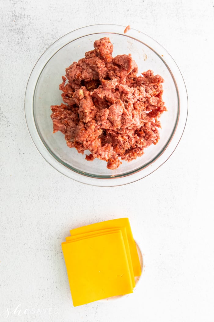 Ground beef and sliced cheese