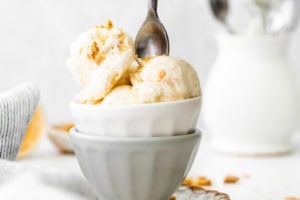 close up of ice cream dish with sprinkles and spoon