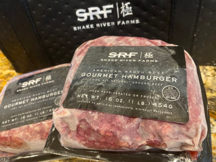Package of frozen Snake River Farms Wagyu Ground Beef